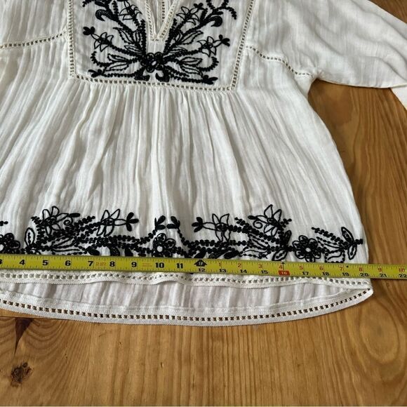 MISA Stella Ivory Black Embroidered Cotton Boho Gauze Blouse Top Women’s SIZE SM - Picture 7 of 10